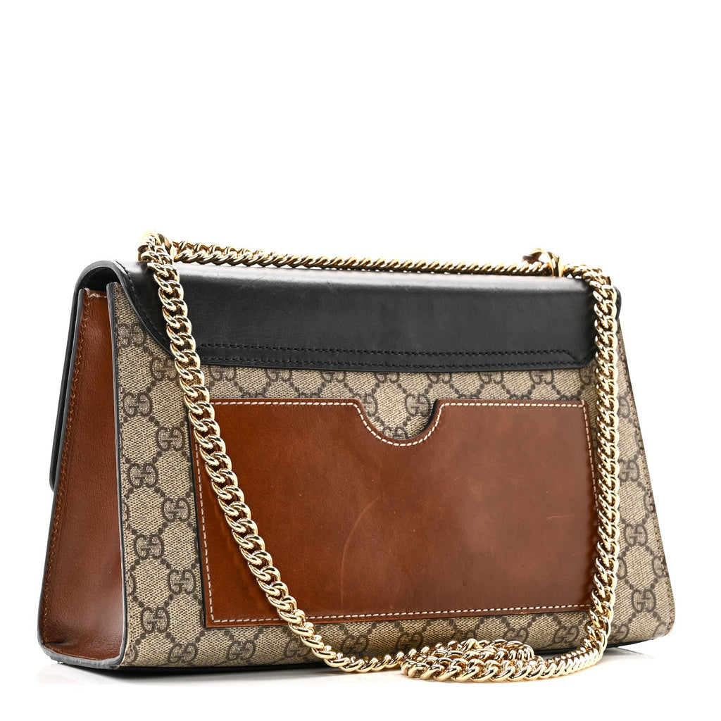Gucci GG Supreme Monogram Calfskin Medium Padlock Shoulder Bag Beige Black Cuir