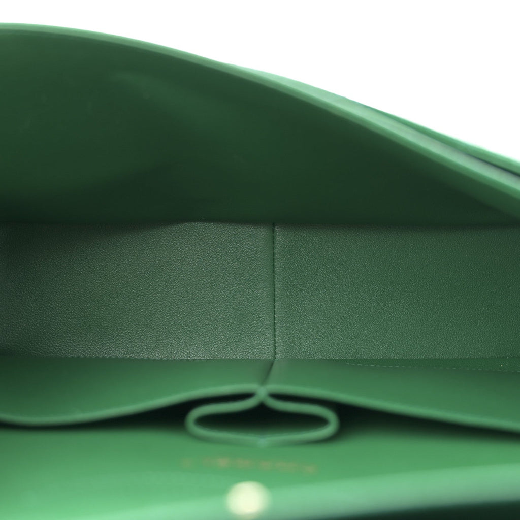 Chanel Metallic Caviar Quilted Jumbo Double Flap Green