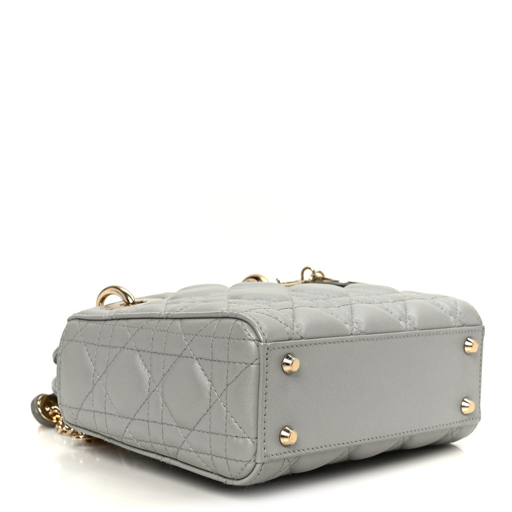 Christian Dior Lambskin Cannage Mini Lady Dior Gray Opaline
