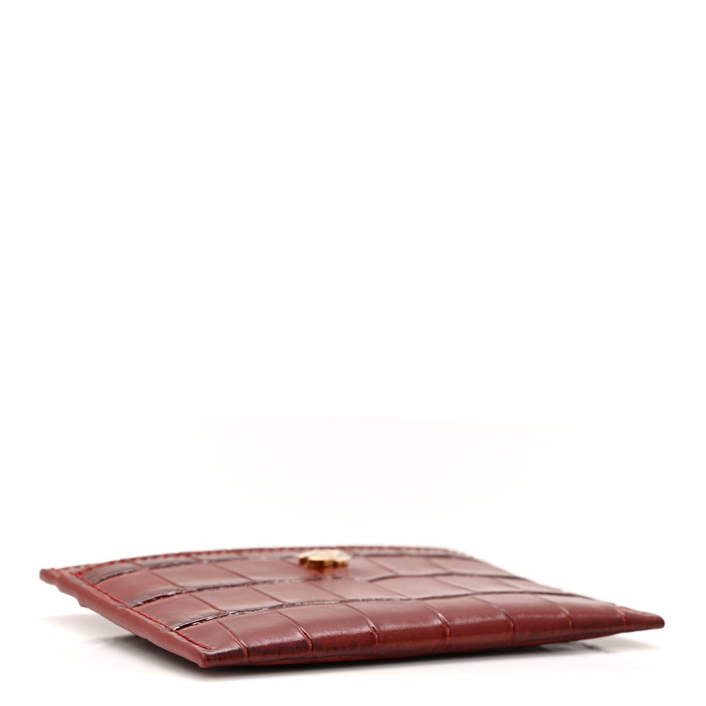 Calfskin Crocodile Embossed Crococo Card Holder Burgundy