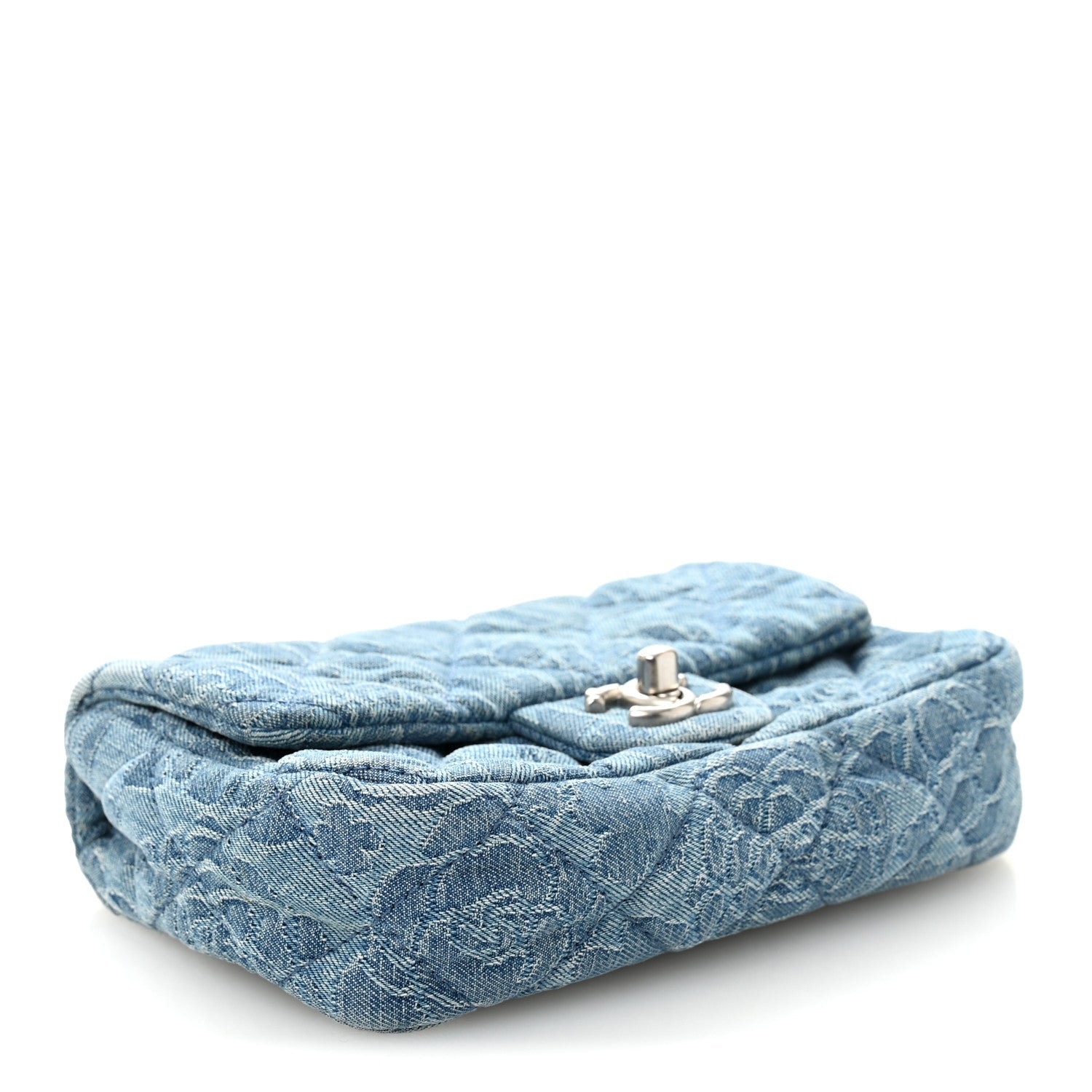 Chanel Denim Quilted Camellia Sweetheart Mini Rectangular Flap Blue