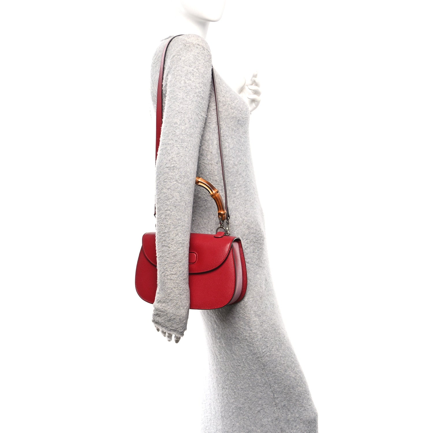 Gucci Shangai Calfskin Small Classic Bamboo Top Handle Bag Romantic Cerise