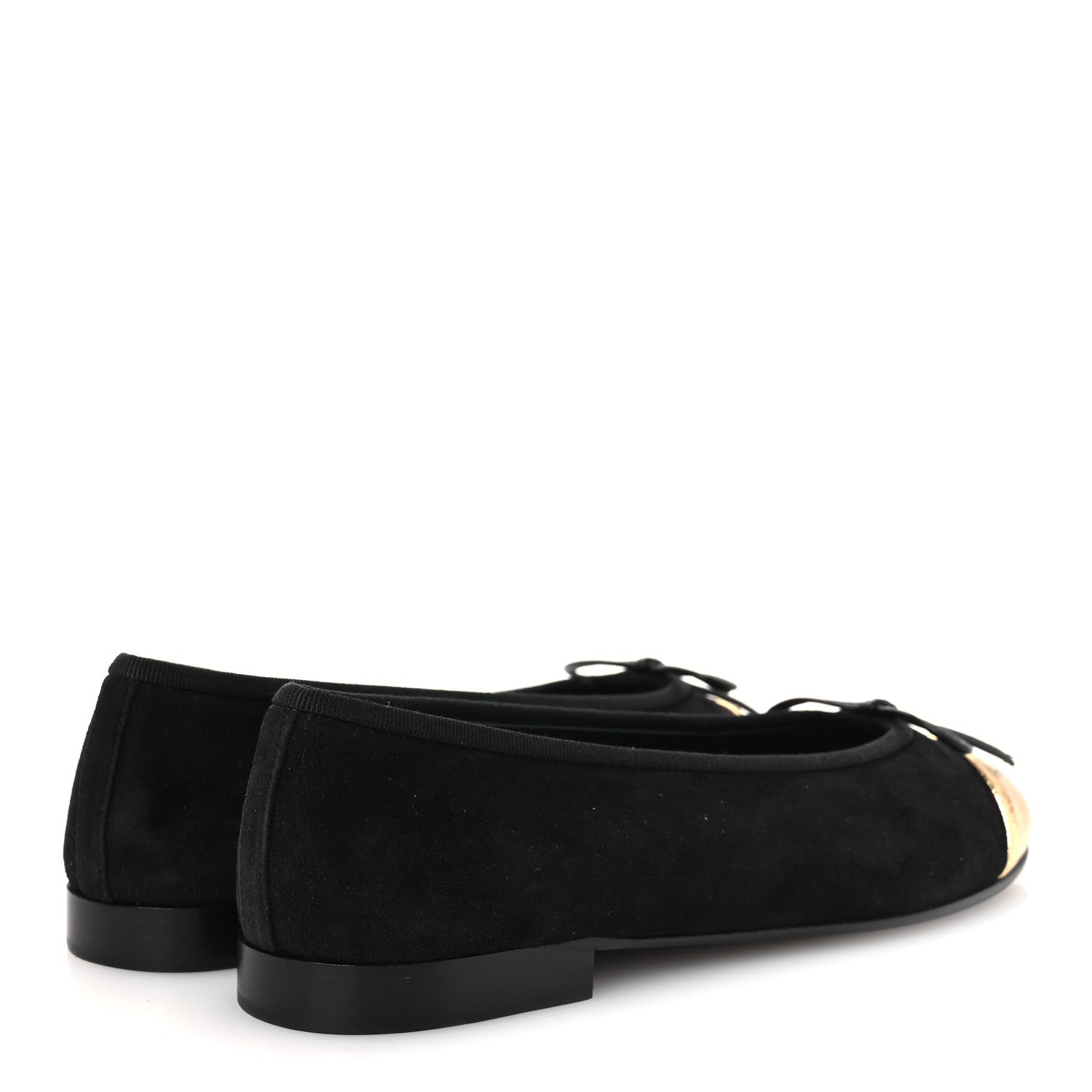 Chanel Suede Crackled Laminated Calfskin Cap Toe Ballerina Flats 36.5 Black Gold