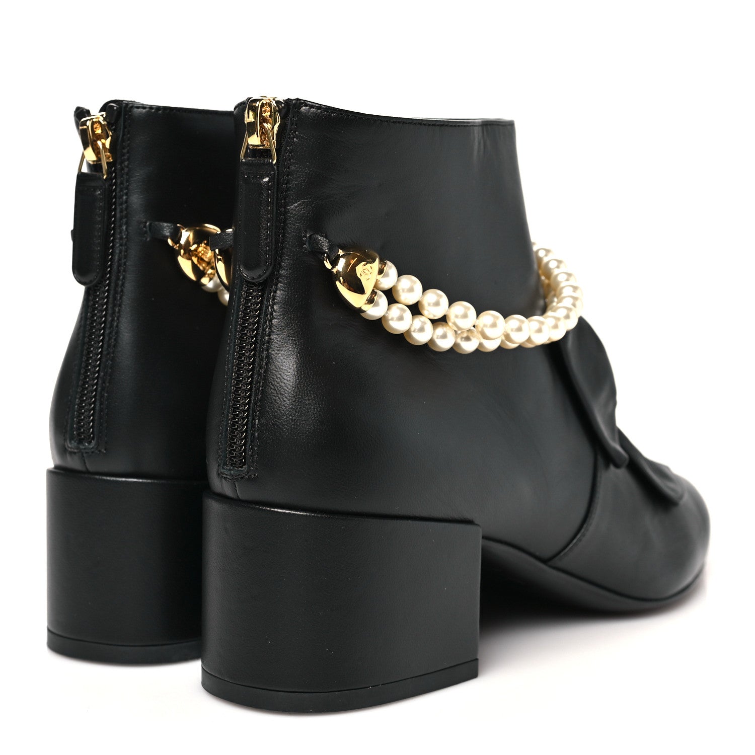Lambskin Pearl Bow Short Boots 37.5 Black