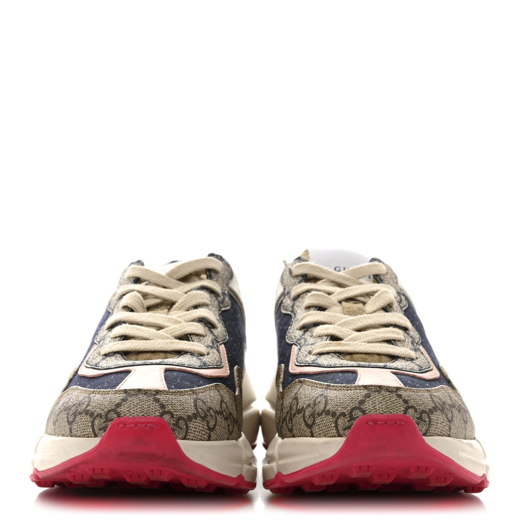 Gucci GG Supreme Monogram Mix Monogram Womens Rhyton Sneakers 37.5 London Blue Beige Pale Pink