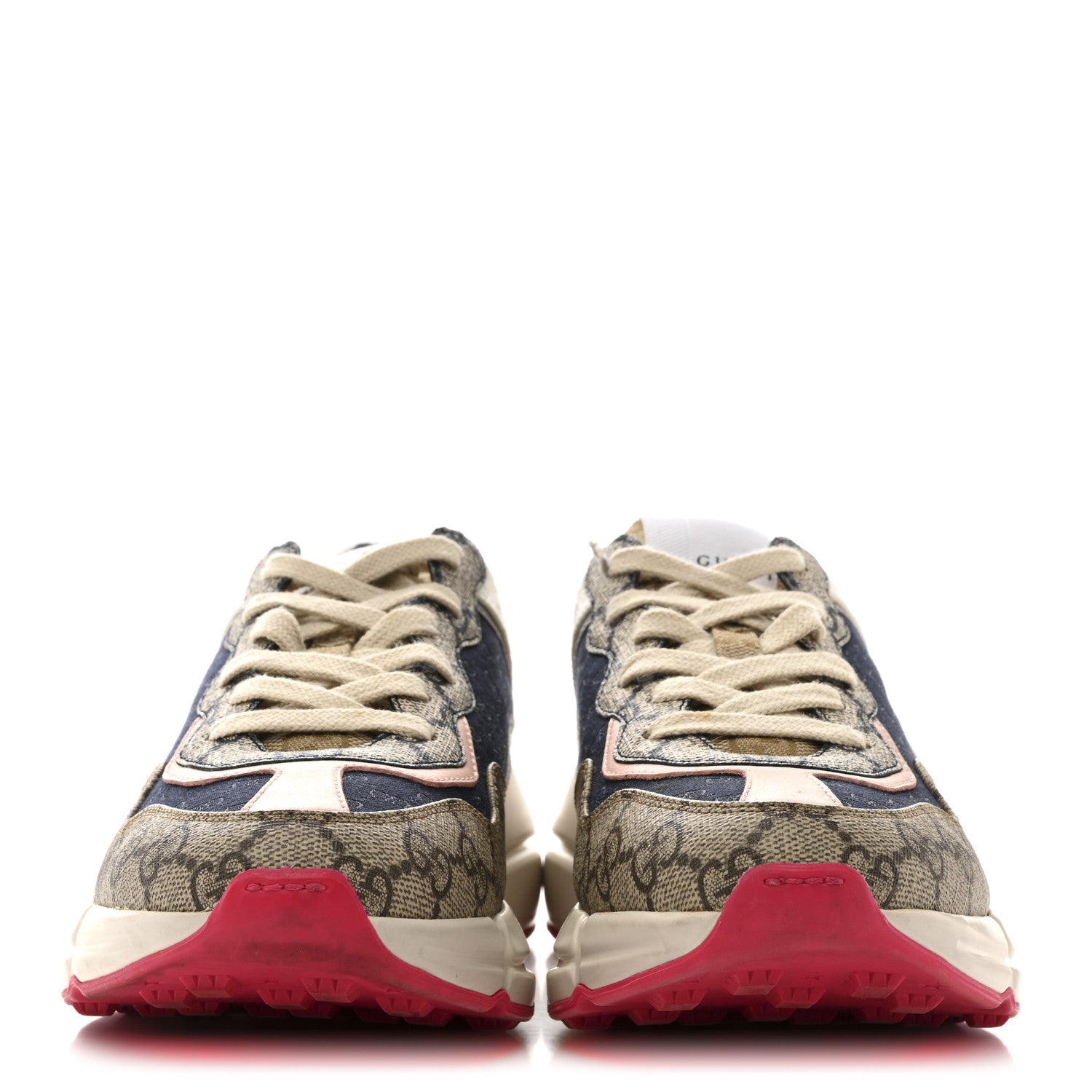 Gucci GG Supreme Monogram Mix Monogram Womens Rhyton Sneakers 37.5 London Blue Beige Pale Pink