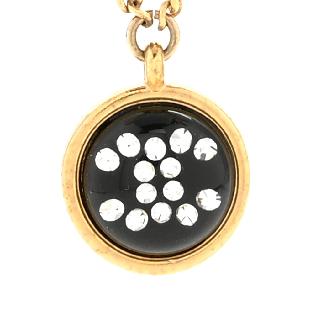 Chanel Metal Resin Enamel Crystal CC Long Necklace Gold Black