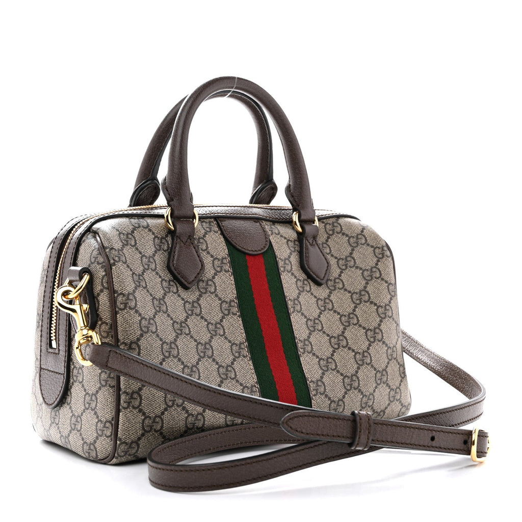 Gucci GG Supreme Monogram Web Small Ophidia Top Handle Bag Beige Ebony