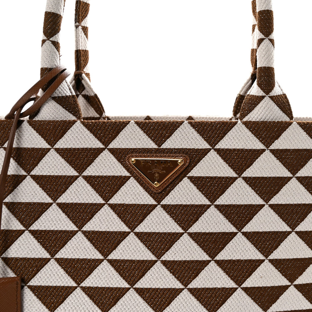 Prada Jacquard Saffiano Triangolo Symbole Embroidered Large Tote Tobacco Talco
