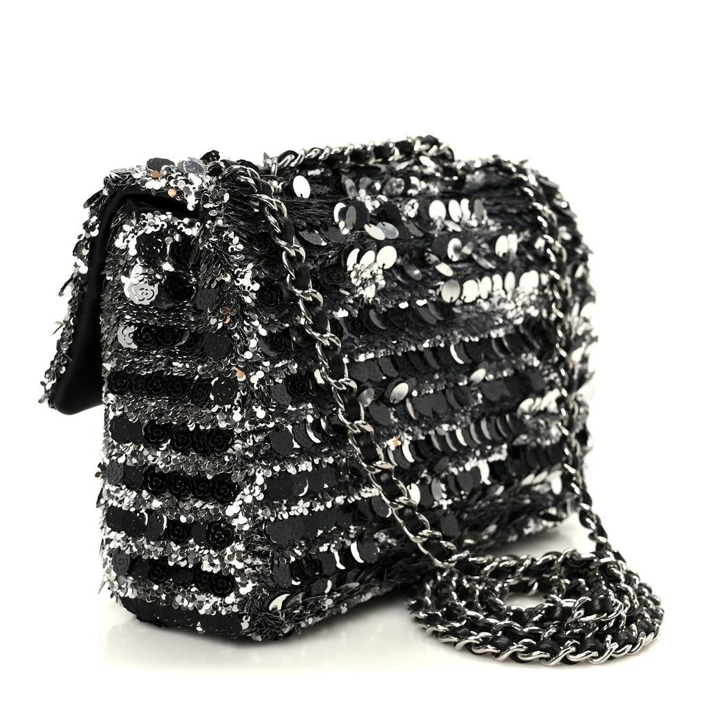 Chanel Sequin Quilted Small Single Flap Silver Black
