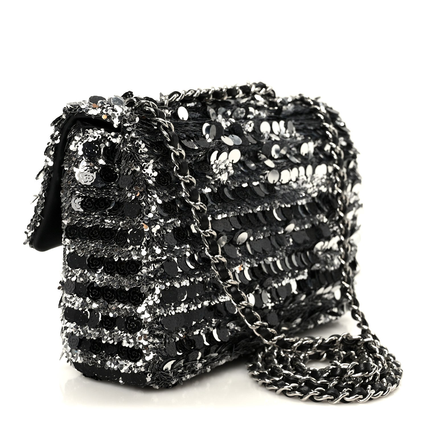 Chanel Sequin Quilted Small Single Flap Silver Black