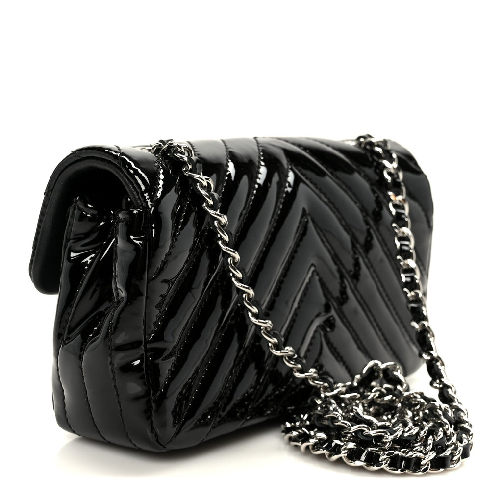 Chanel Patent Calfskin Chevron Quilted Extra Mini Flap Black