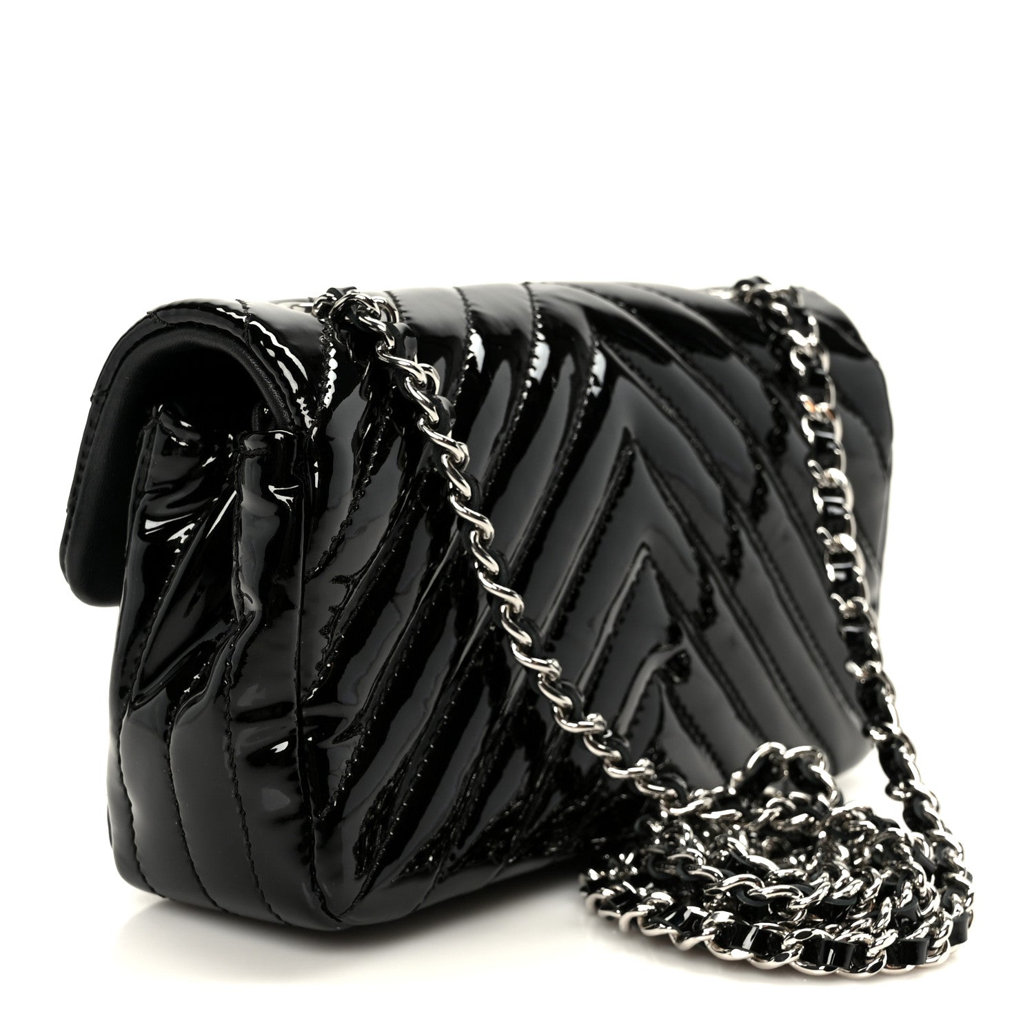 Chanel Patent Calfskin Chevron Quilted Extra Mini Flap Black