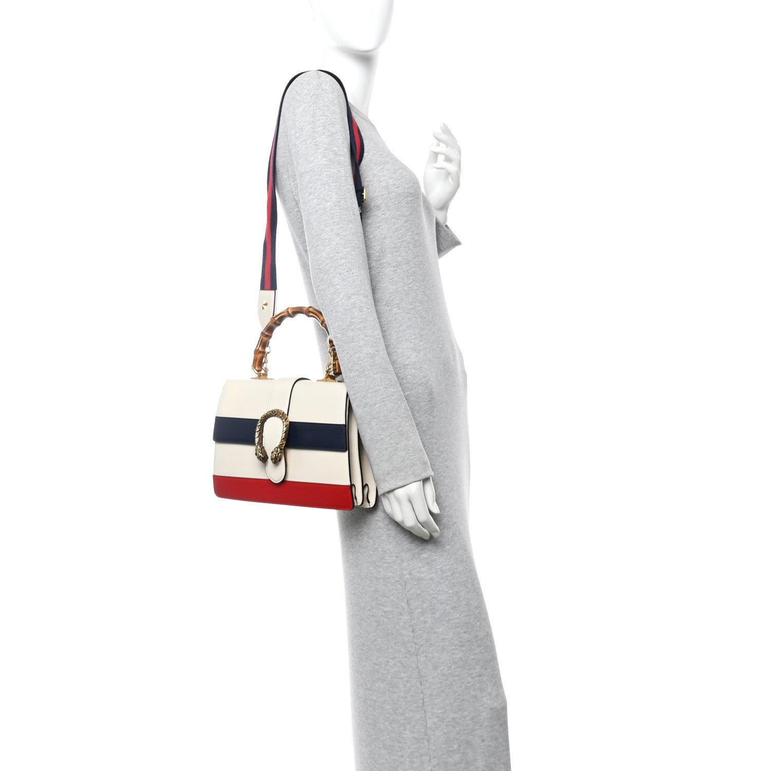Gucci Calfskin Bamboo Web Medium Dionysus Top Handle Bag White Blue Hibiscus Red