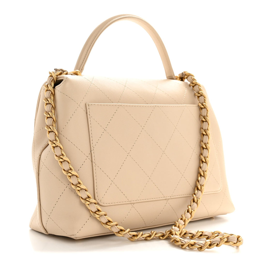 Chanel Calfskin Stitched Flap Top Handle Beige