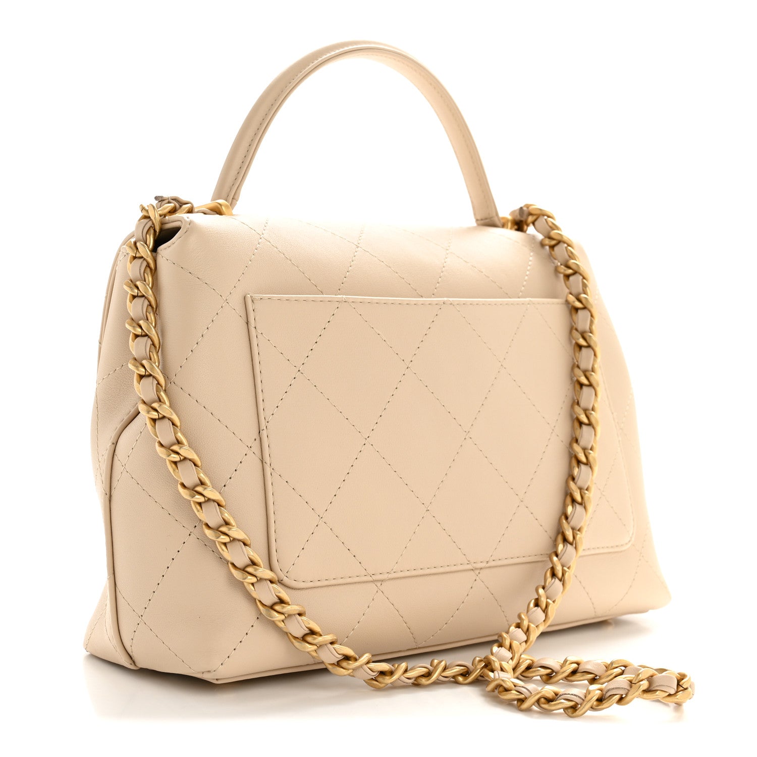 Chanel Calfskin Stitched Flap Top Handle Beige