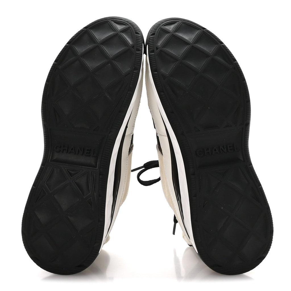 Fabric Calfskin Suede CC Sneakers 36 Ivory Black