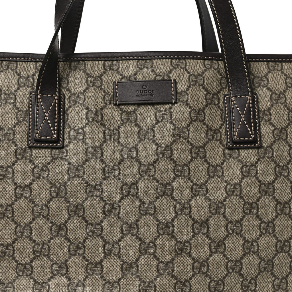 Gucci GG Supreme Monogram Medium Zippered Shopping Tote  Dark Brown