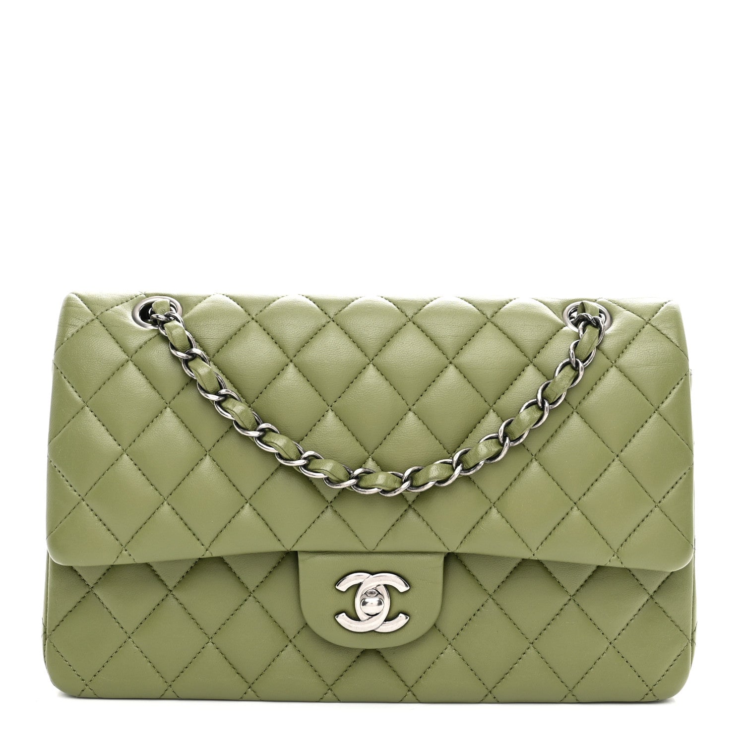 Chanel Lambskin Quilted Medium Double Flap Green
