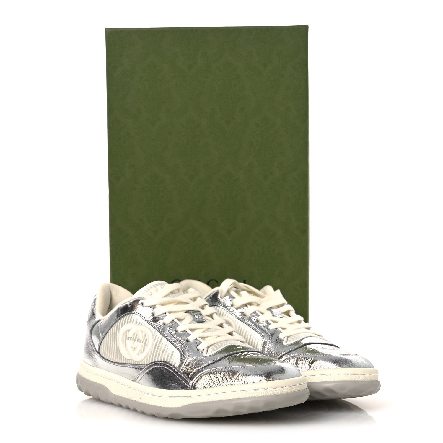 Gucci Ginza Calfskin MAC80 Womens Sneakers 38.5 Silver Off White