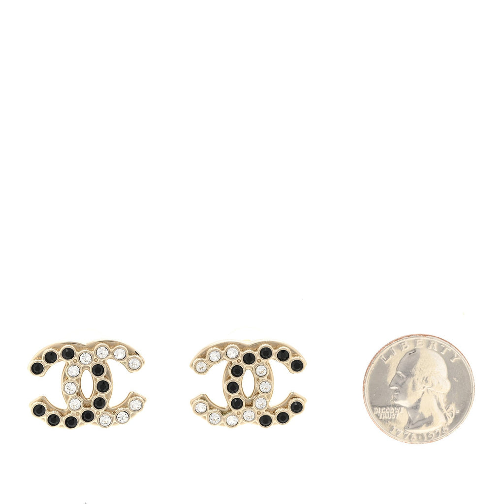 Crystal CC Earrings Black Gold