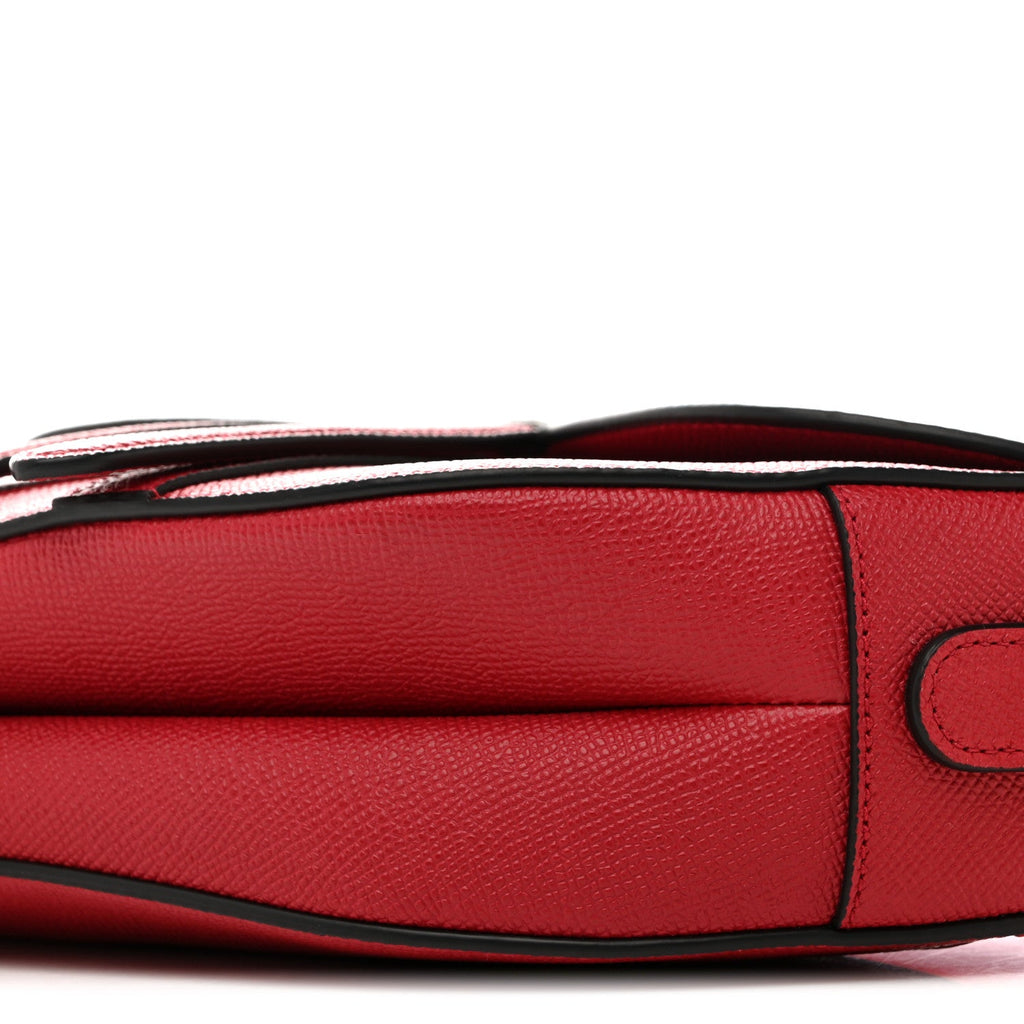 Christian Dior Grained Calfskin Saddle Bag With Strap Cherry Red