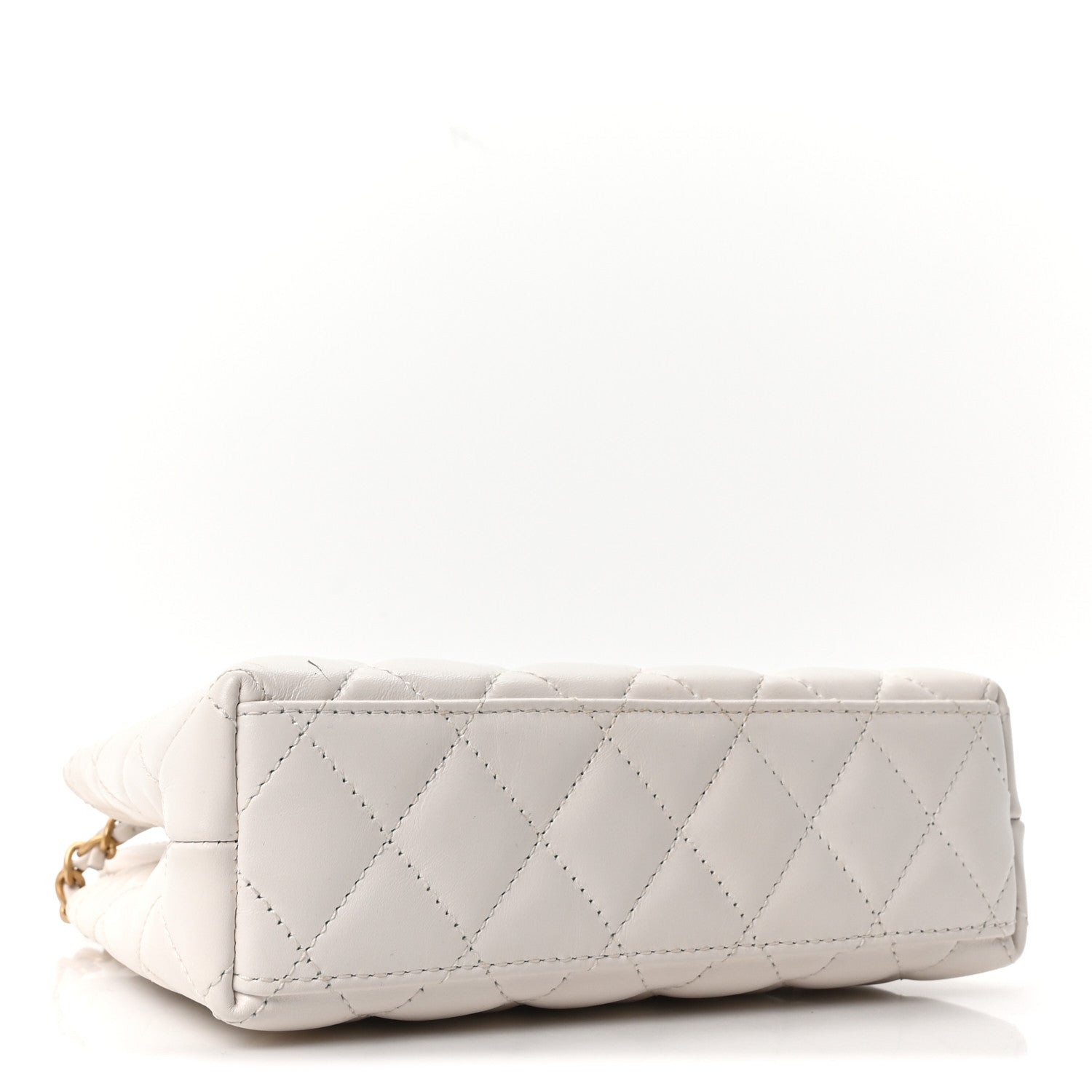 Chanel Shiny Aged Calfskin Quilted Nano Kelly Shopper White