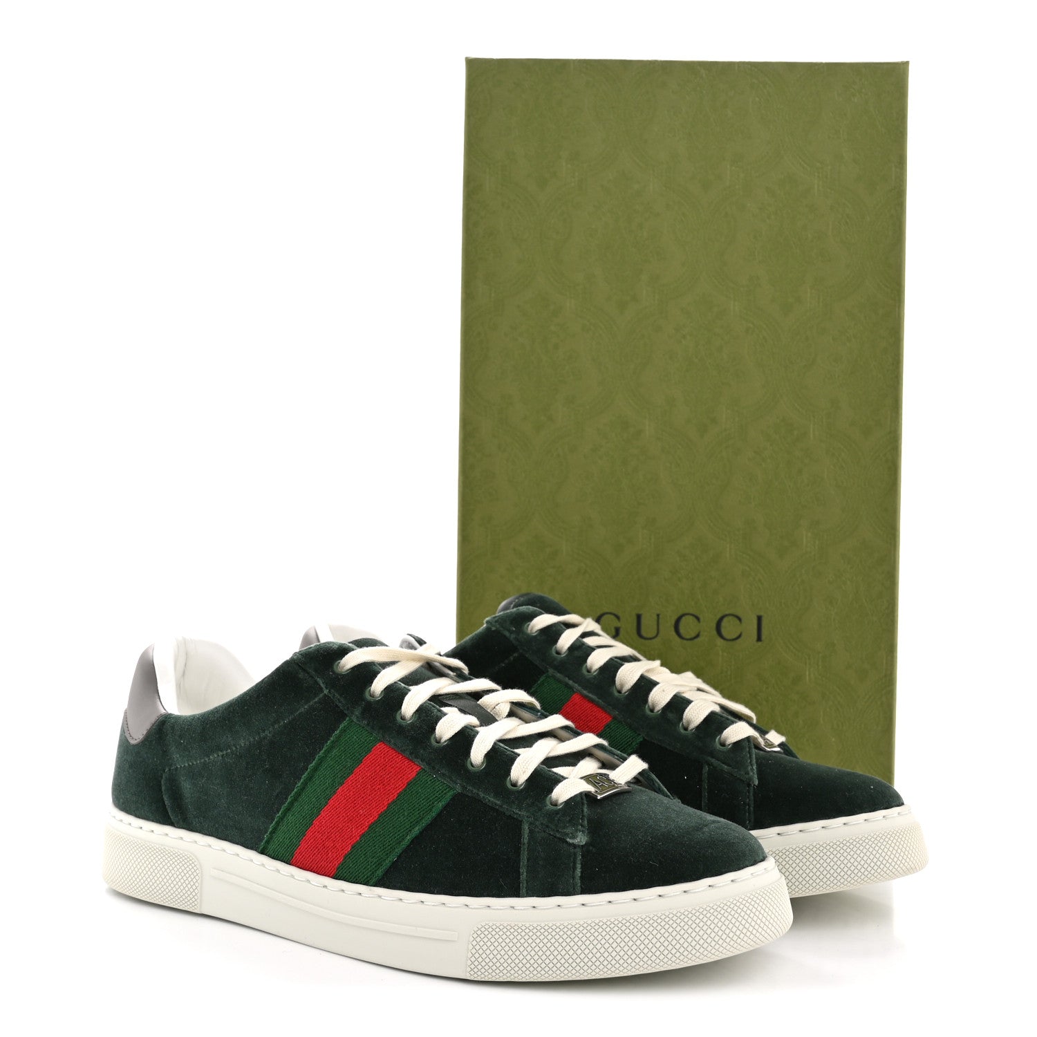 Gucci Velvet Web Mens Ace Sneakers 8 Green Red