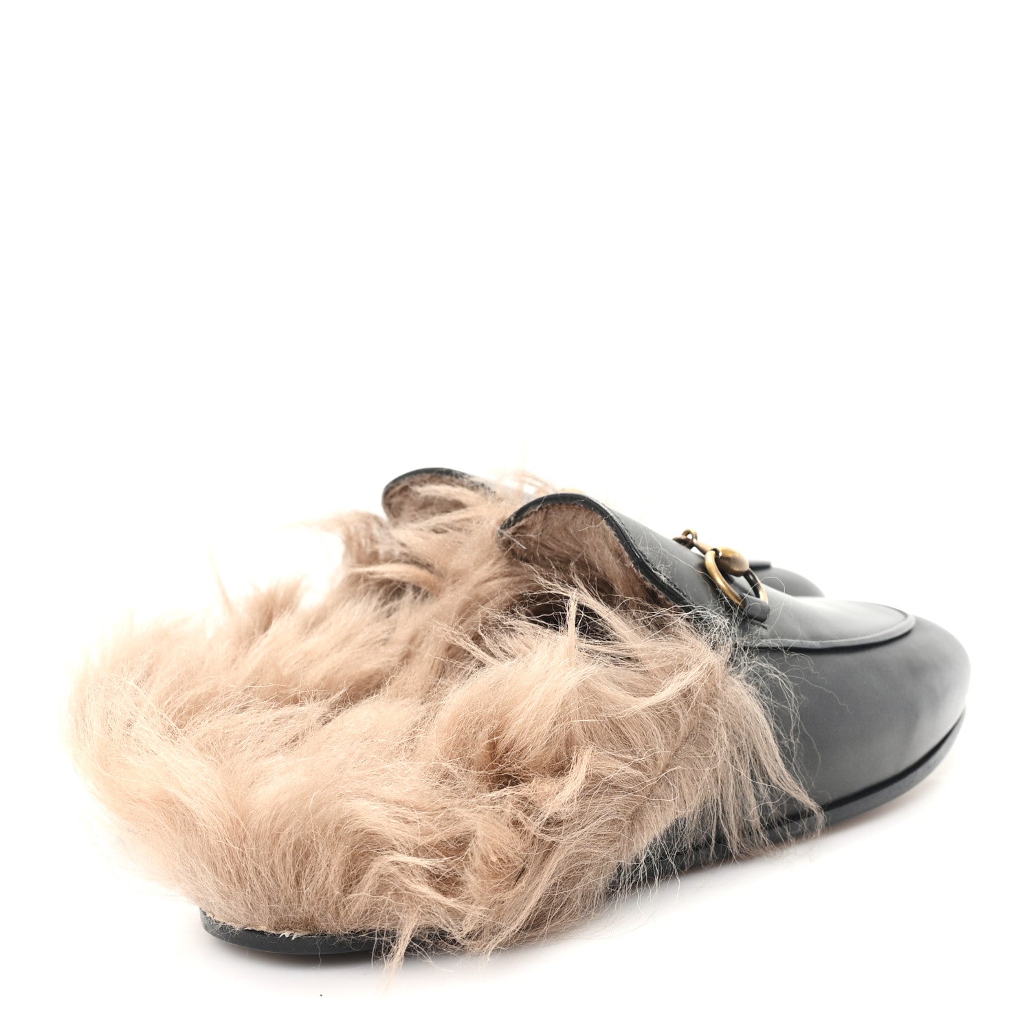 Gucci Calfskin Fur Womens Princetown Slippers 35 Black