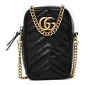 Gucci Calfskin Matelasse Mini GG Marmont Crossbody Bag Black