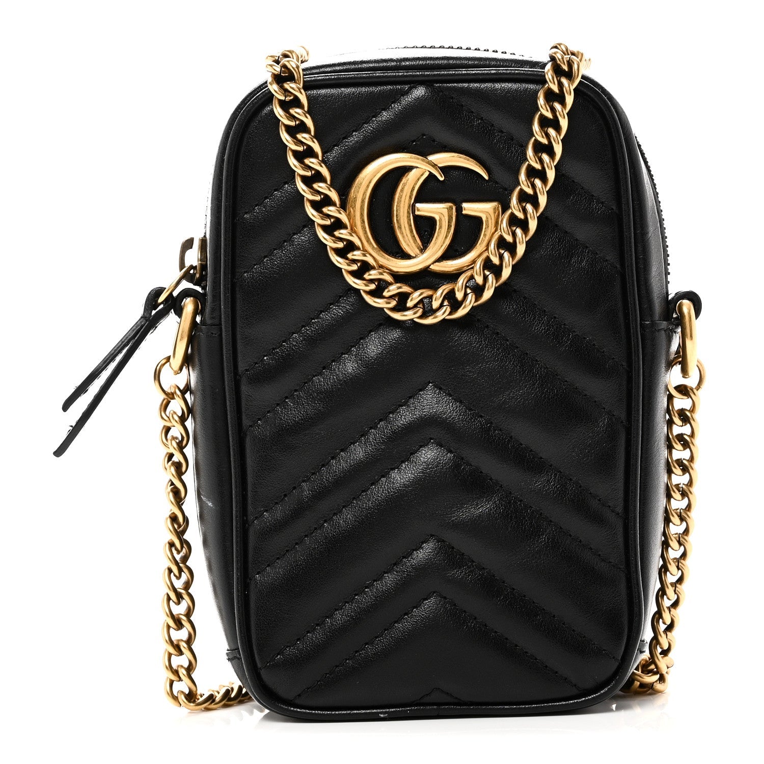 Gucci Calfskin Matelasse Mini GG Marmont Crossbody Bag Black
