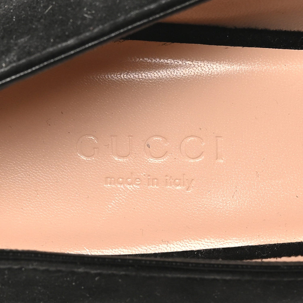 Gucci Kid Scamosciato GG Marmont Fringe 50mm Loafer Pumps 38 Black