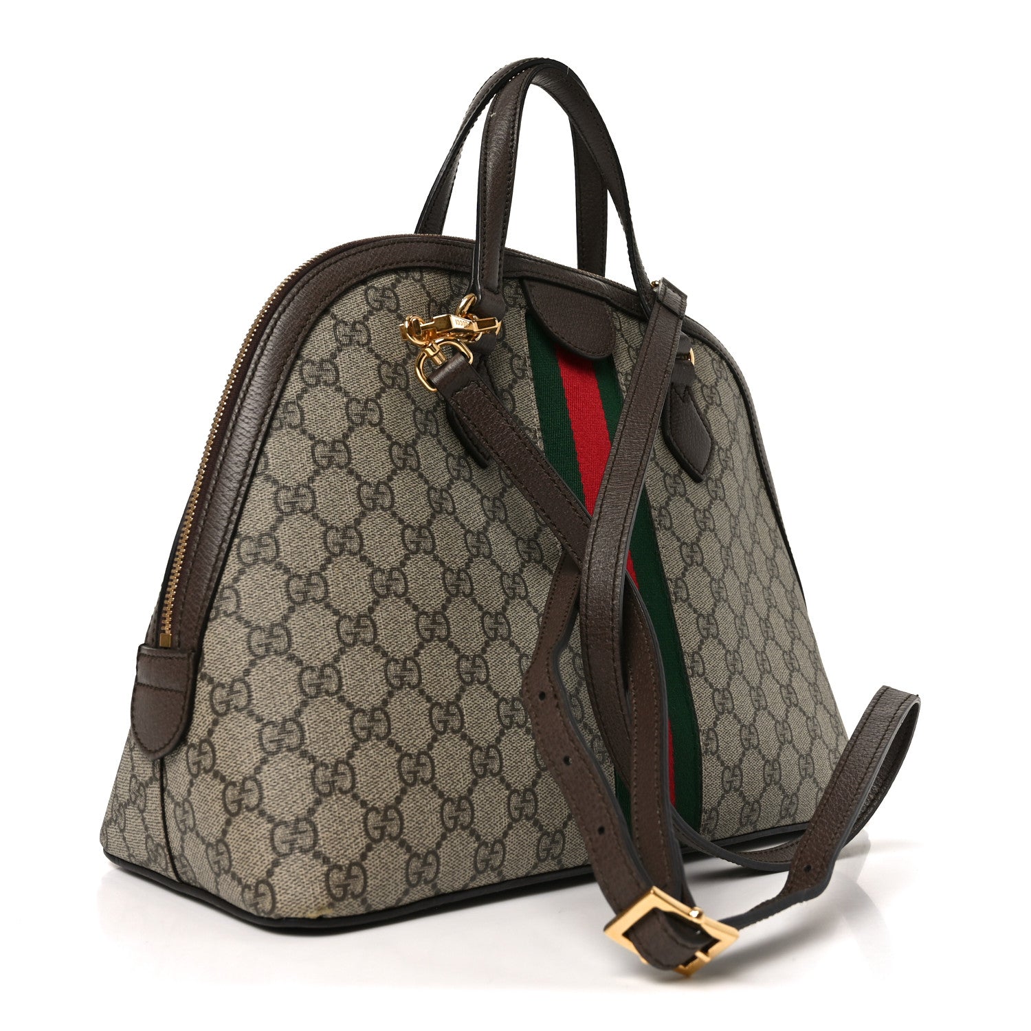 Gucci GG Supreme Monogram Web Medium Ophidia Top Handle Dome Bag Brown
