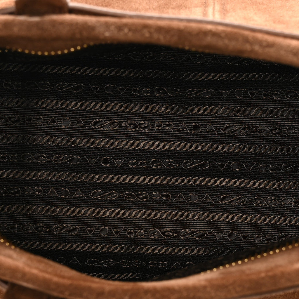 Prada Suede Triangle Medium Bonnie Shoulder Bag Cacao