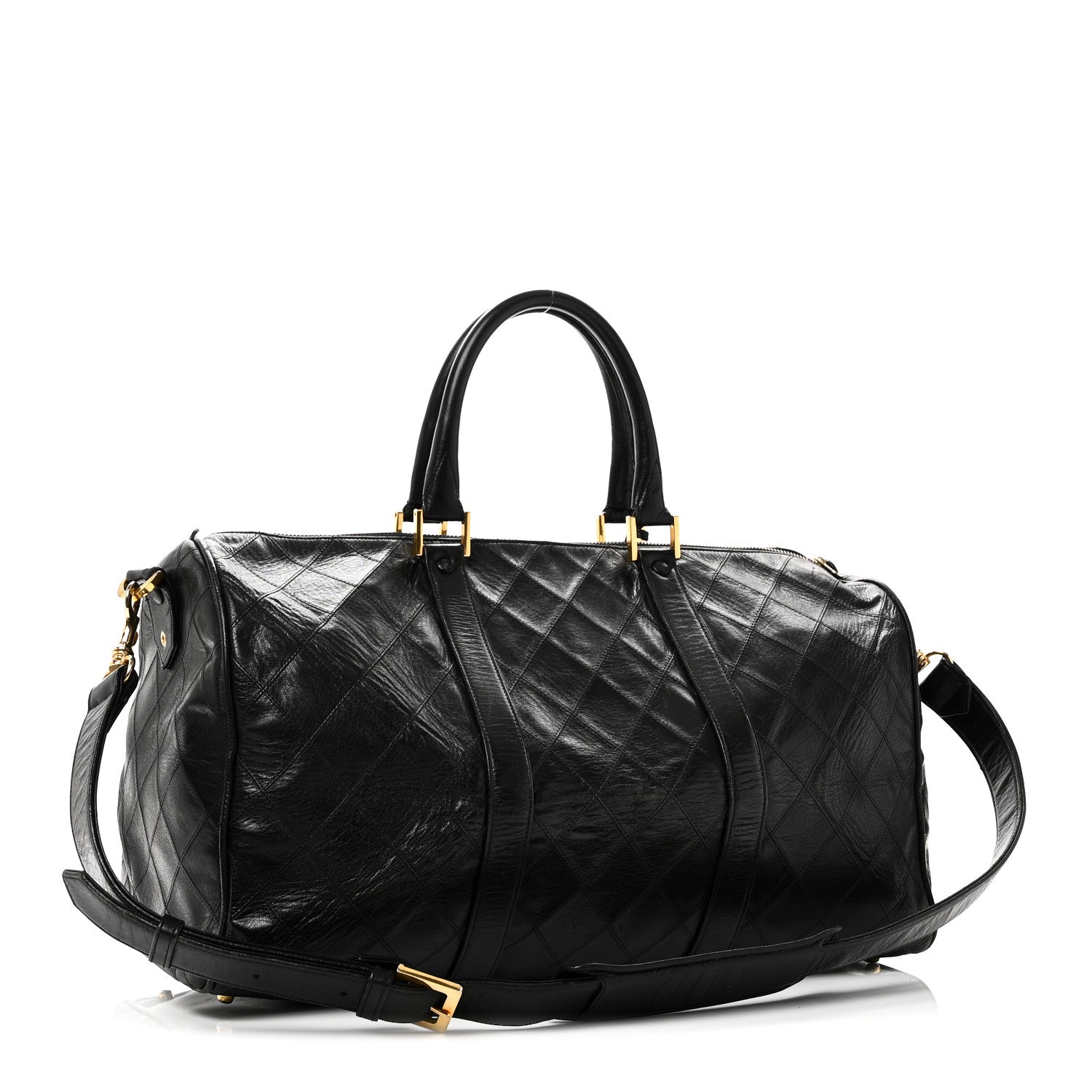 Chanel Calfskin Stitched Duffle Travel Bag Black