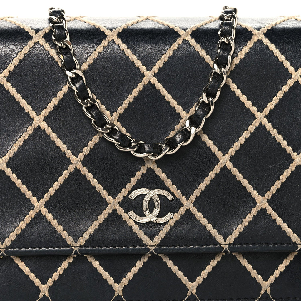 Chanel Calfskin Diamond Stitch Wallet On Chain WOC Black