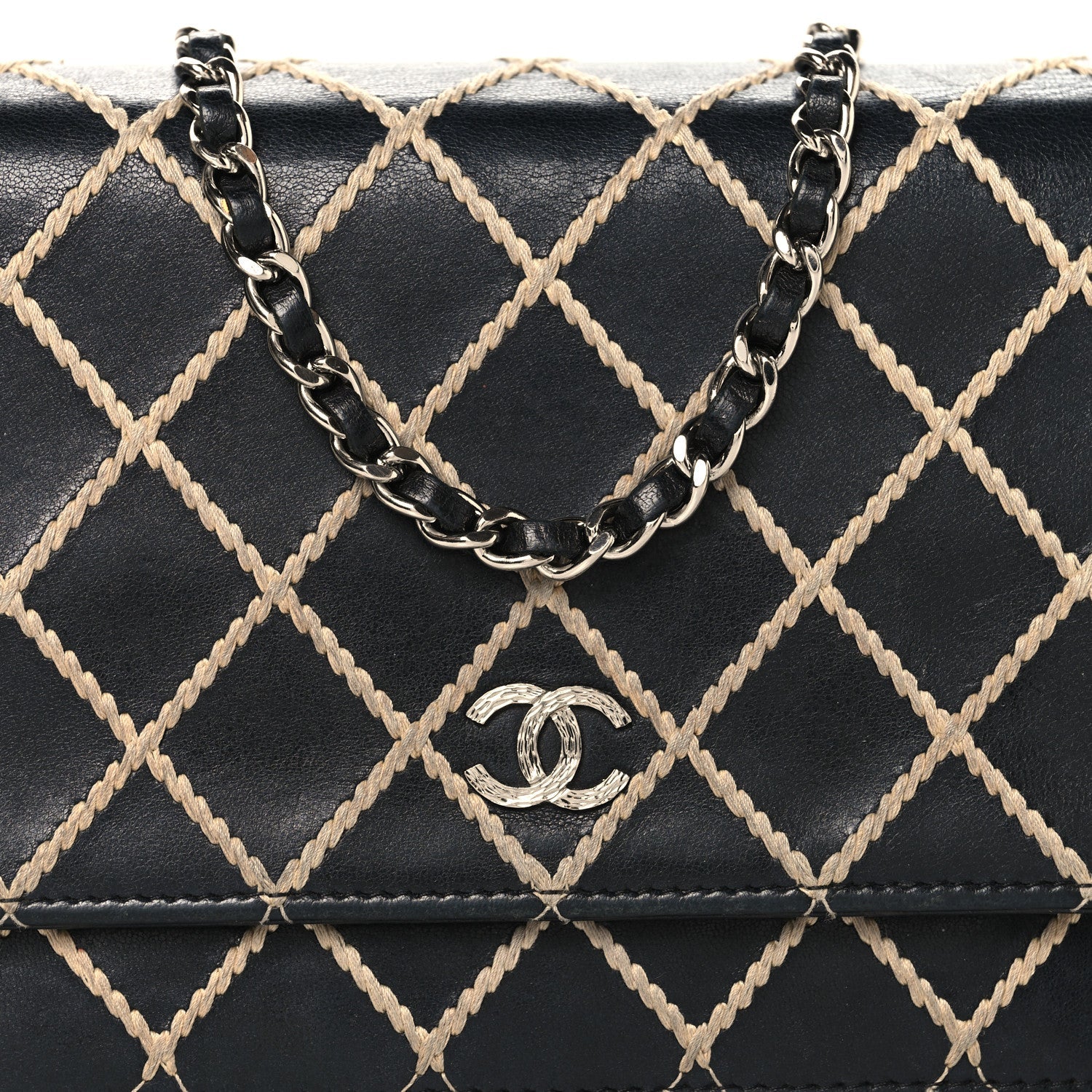 Chanel Calfskin Diamond Stitch Wallet On Chain WOC Black