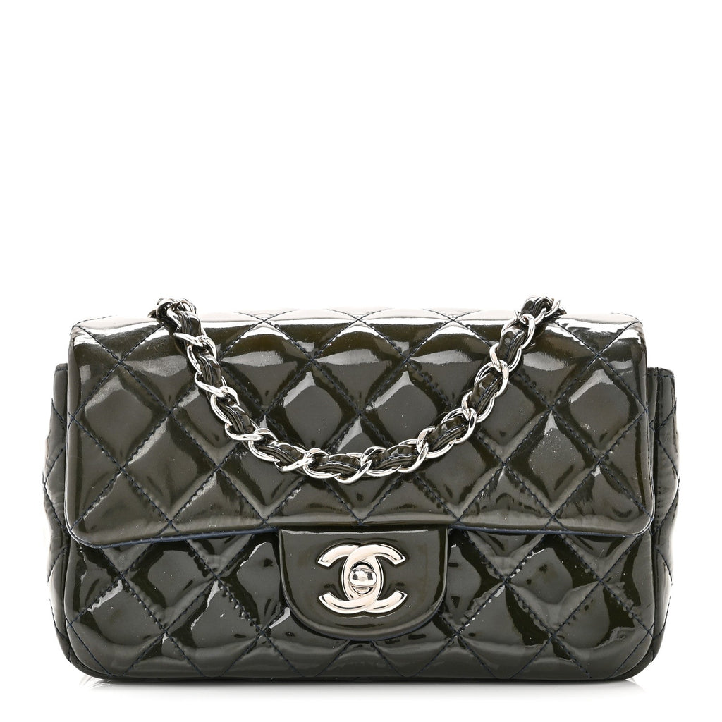 Chanel Patent Calfskin Quilted Mini Rectangular Flap Navy Blue
