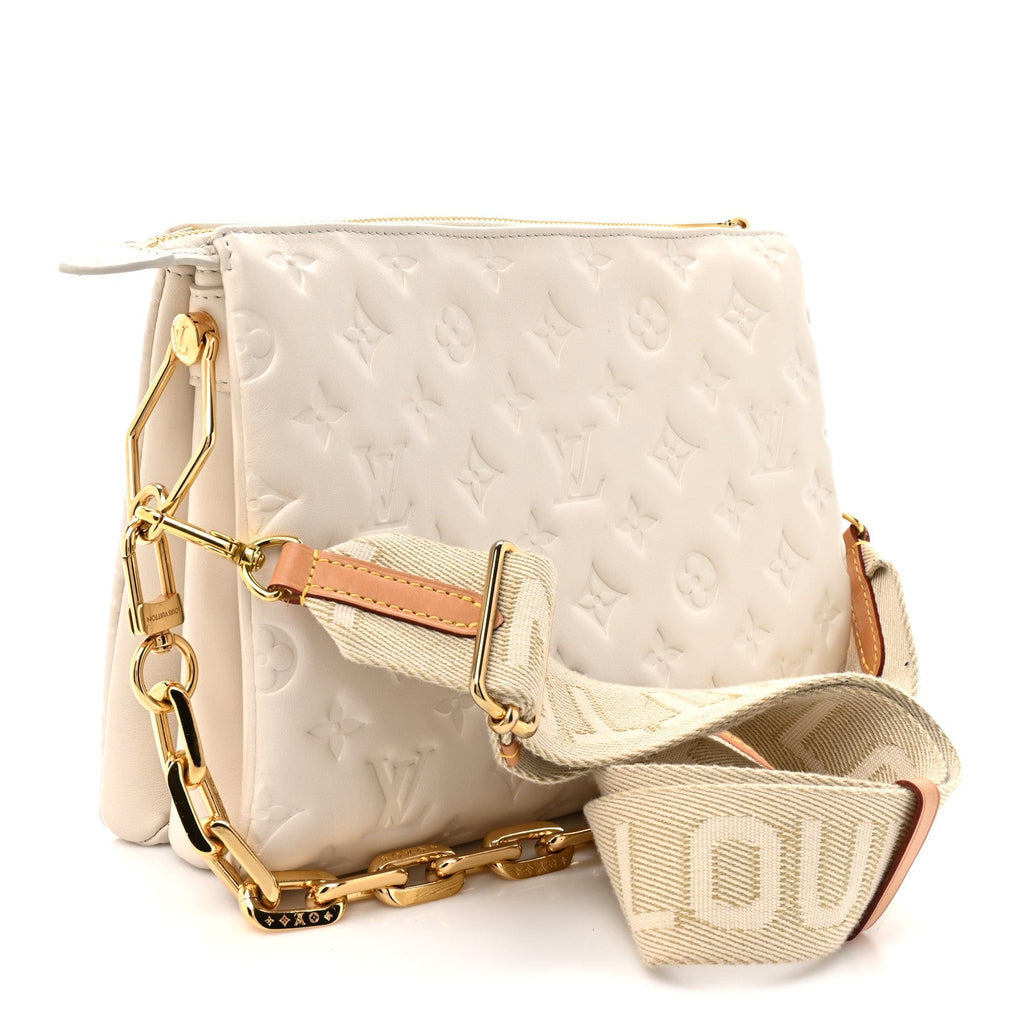 Louis Vuitton Lambskin Embossed Monogram Coussin PM Beige Cream