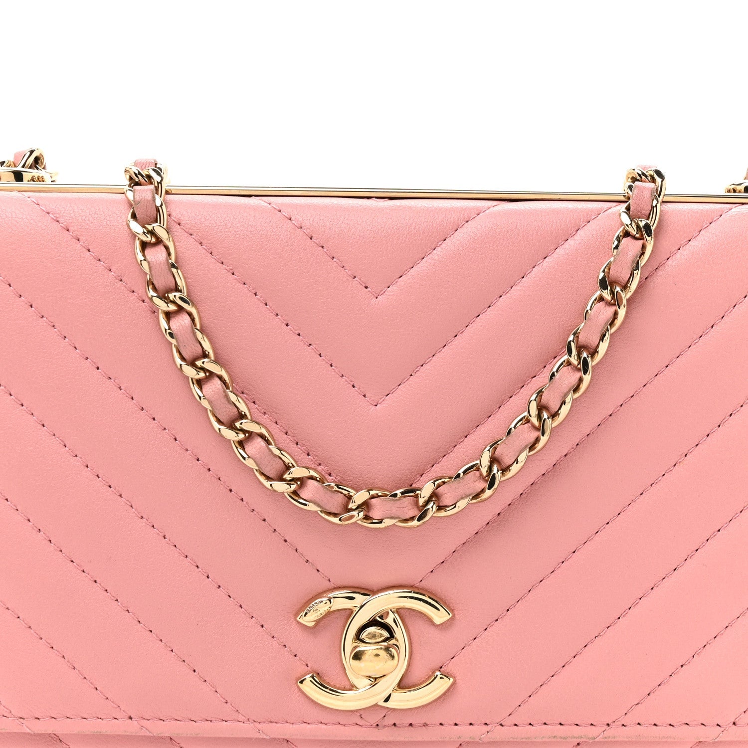 Chanel Lambskin Chevron Quilted Trendy CC Wallet On Chain WOC Pink