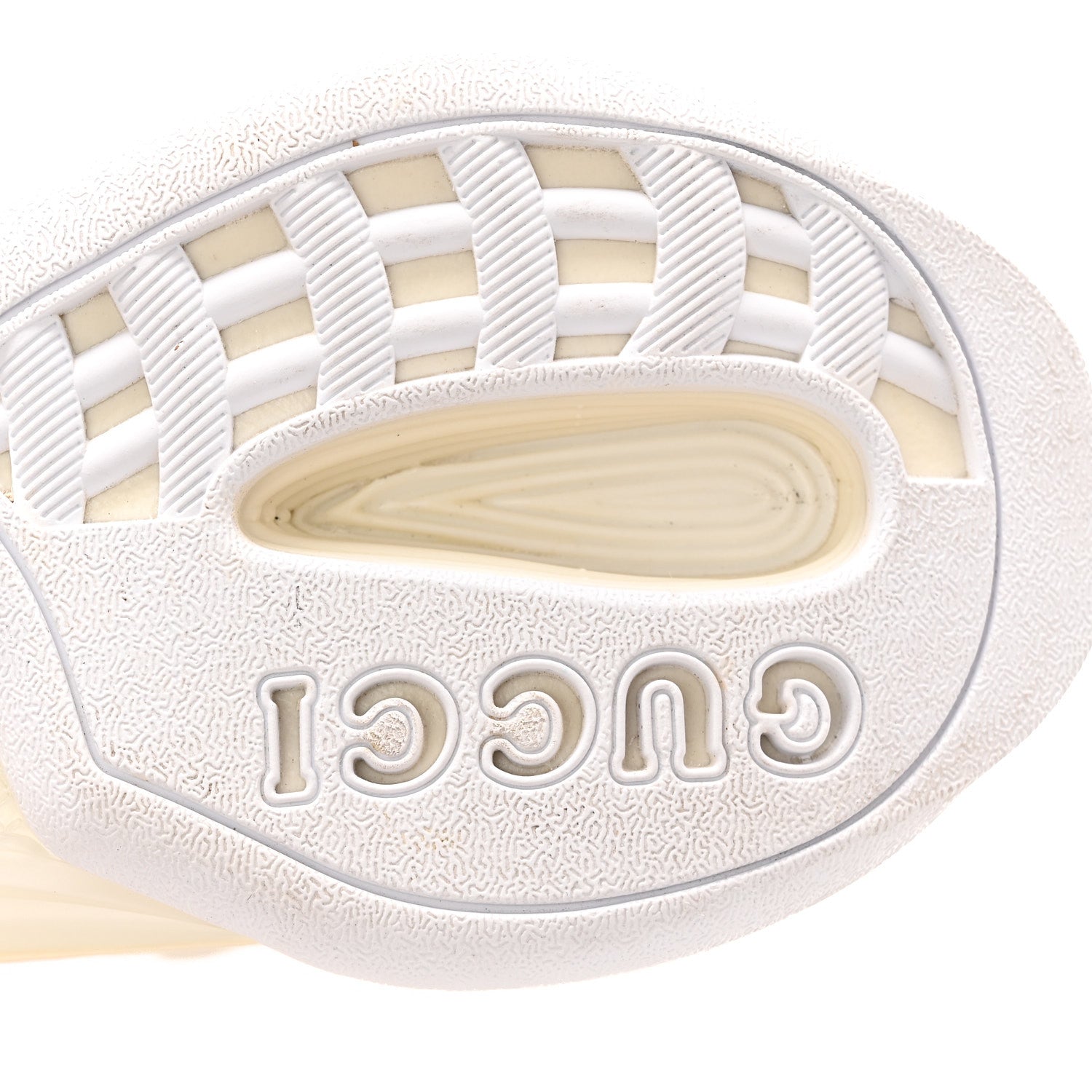 Gucci Tela Retino Mesh Crystal Suede GG Monogram Womens Gucci Run Sneakers 37.5 Off White Silver