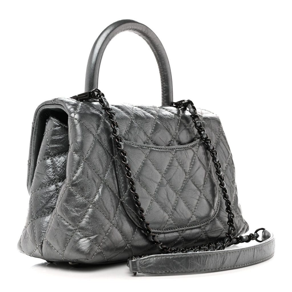 Chanel Metallic Aged Calfskin Quilted Mini Coco Handle Flap Charcoal