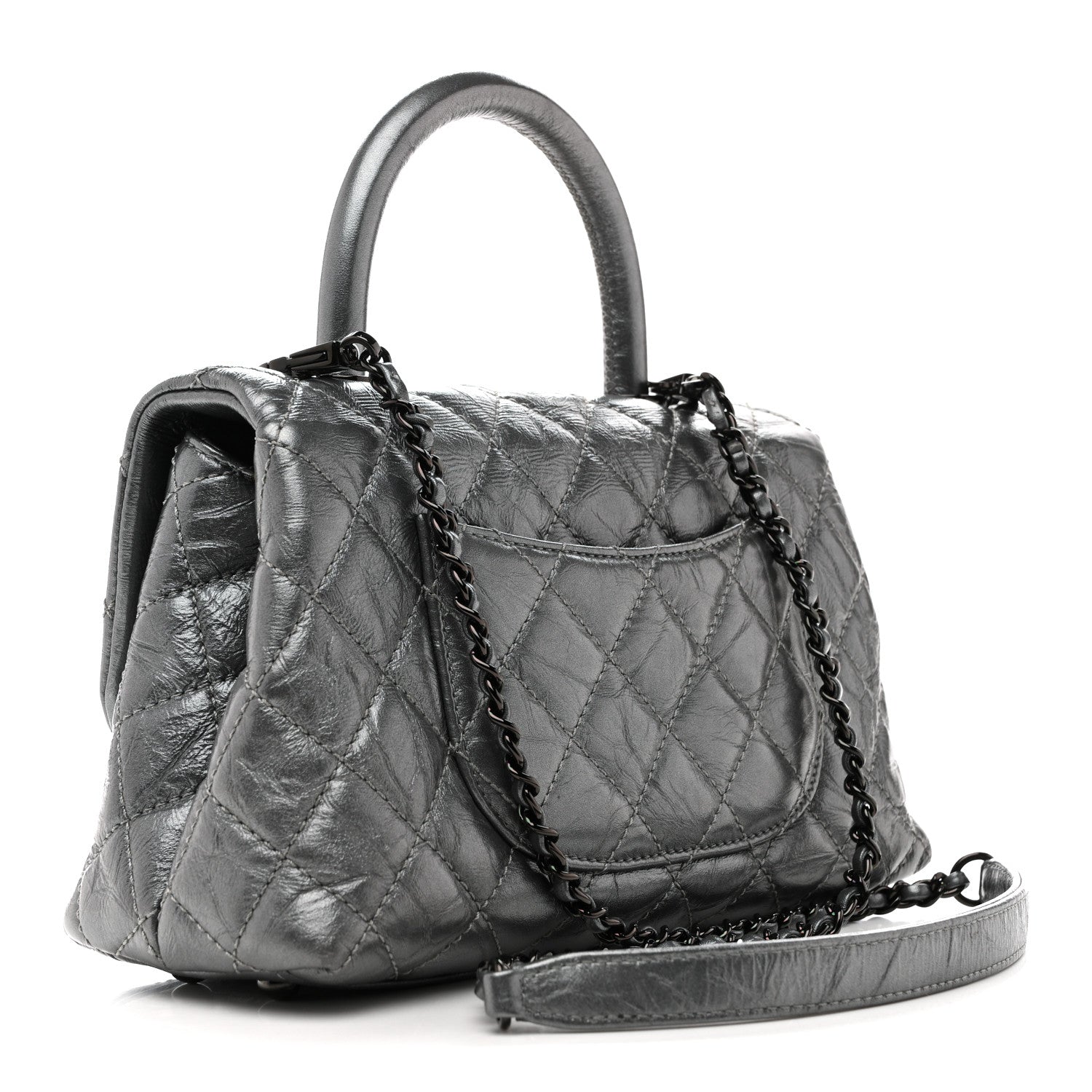 Chanel Metallic Aged Calfskin Quilted Mini Coco Handle Flap Charcoal