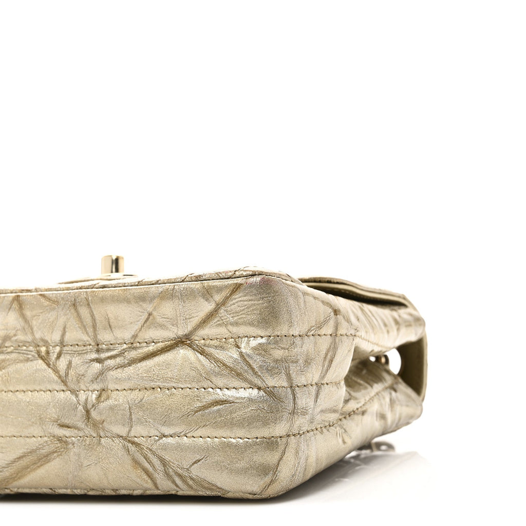 Chanel Patent Metallic Crumpled Calfskin Chevron Quilted Mini Square Flap Gold