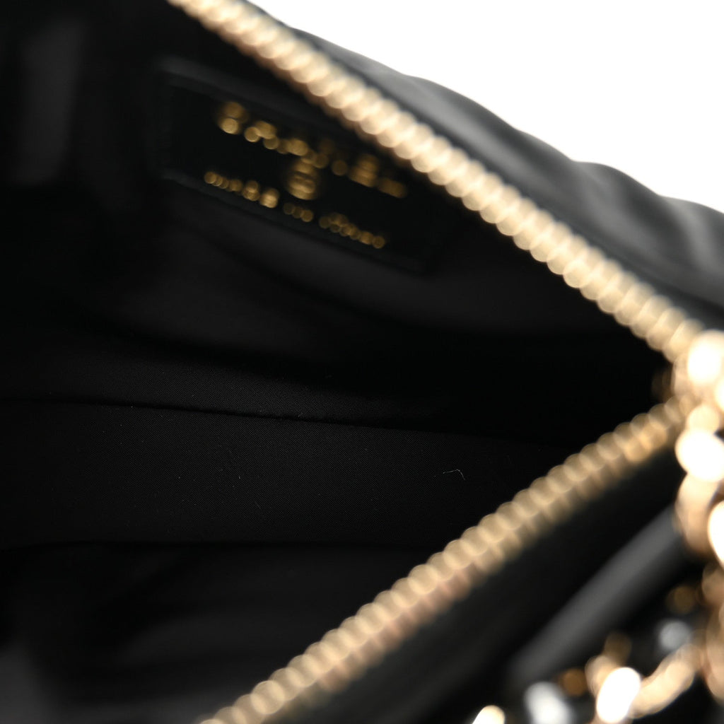 Chanel Velvet Effect Nylon Shiny Crumpled Calfskin Mini Quilted Chanel 25 Clutch With Chain Black