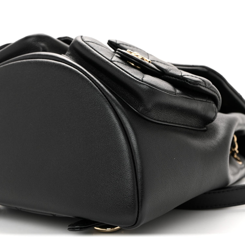 Chanel Calfskin Quilted Medium Duma Pockets Drawstring Backpack Black