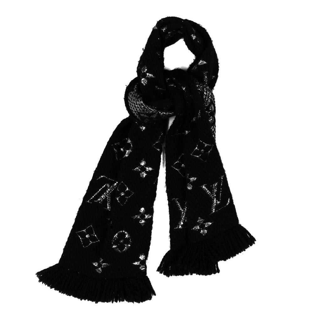 Louis Vuitton Wool Silk Logomania Shine Scarf Black