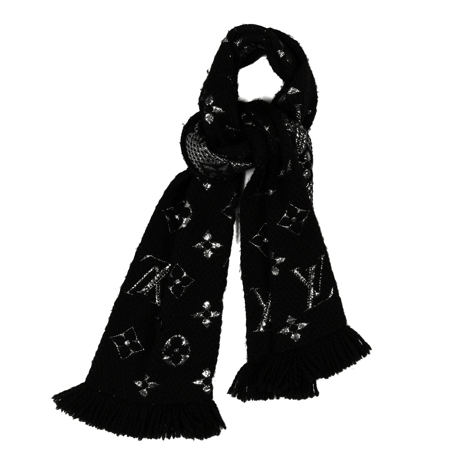 Louis Vuitton Wool Silk Logomania Shine Scarf Black