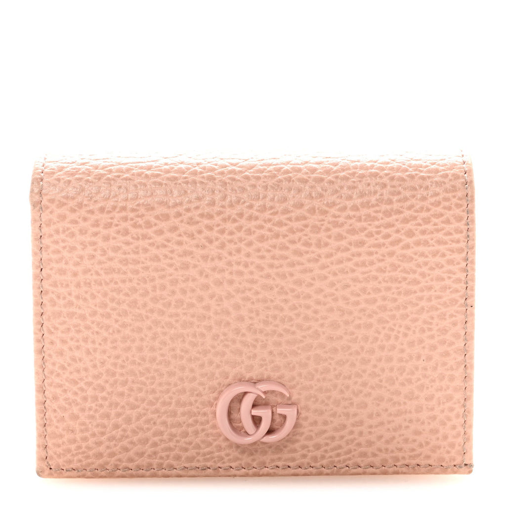 Gucci Dollar Calfskin Enamel Monochrome GG Marmont Card Case Perfect Pink
