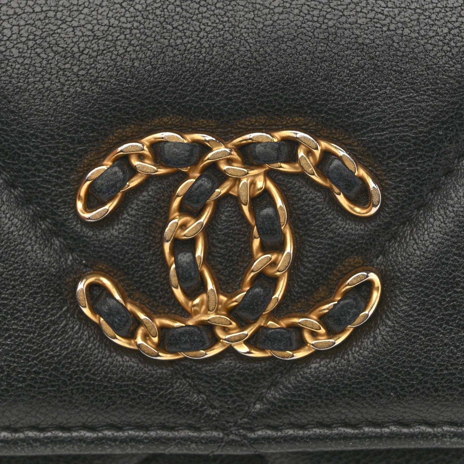 Chanel Shiny Goatskin Quilted Chanel 19 Flap Wallet Black